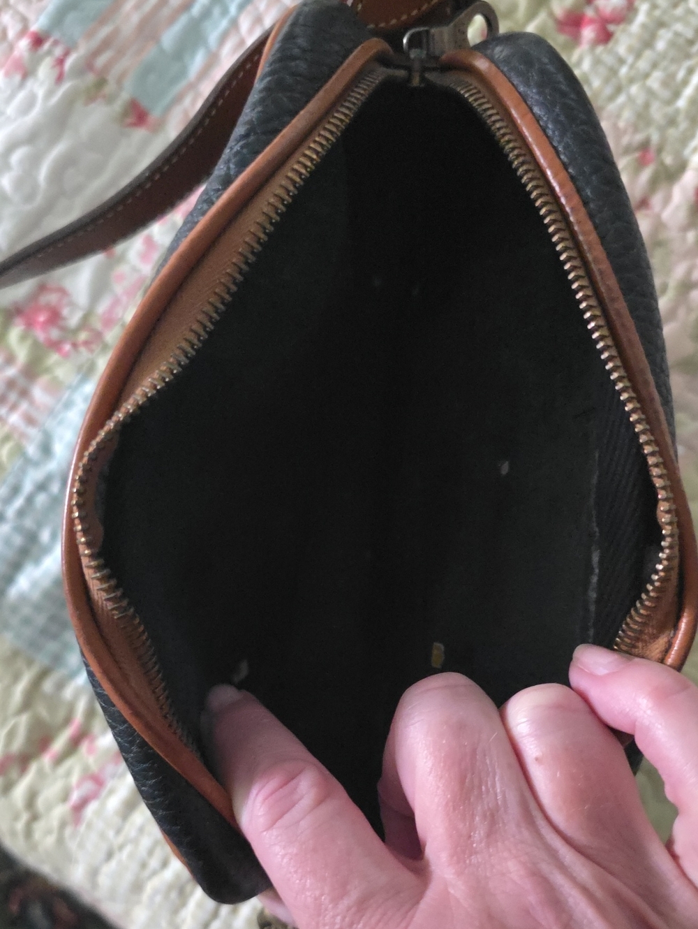Dooney And Bourke Leather Crossbody Bag - Black with Brown Trim - Picture 4 of 4